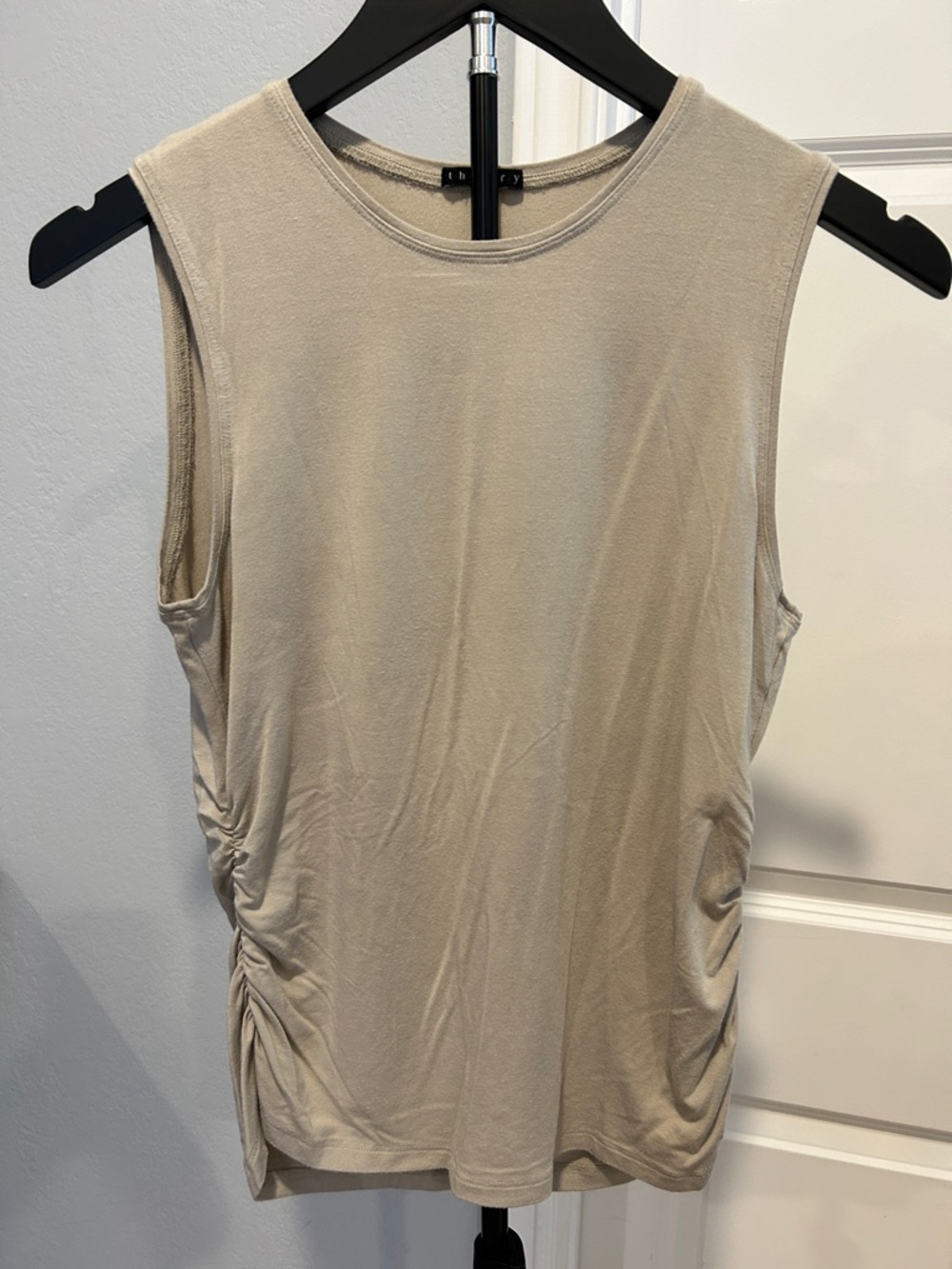 Theory Neutral Beige Sleeveless Tank with Side Ruching